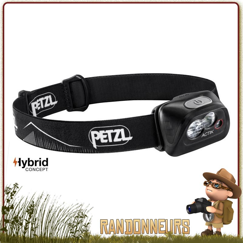 Lampe Frontale PETZL Actik Noire multi faisceau pour l'éclairage des activités extérieures et randonnée 350 lumens