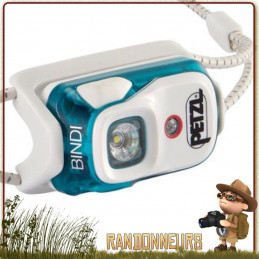 Lampe Frontale marche ultra légère PETZL Bindi Emeraude rechargeable de randonnée