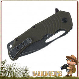 Couteau pliant bushcraft HUGIN Black Fox entièrement en acier 440C finition stonewashed manche g10 vert