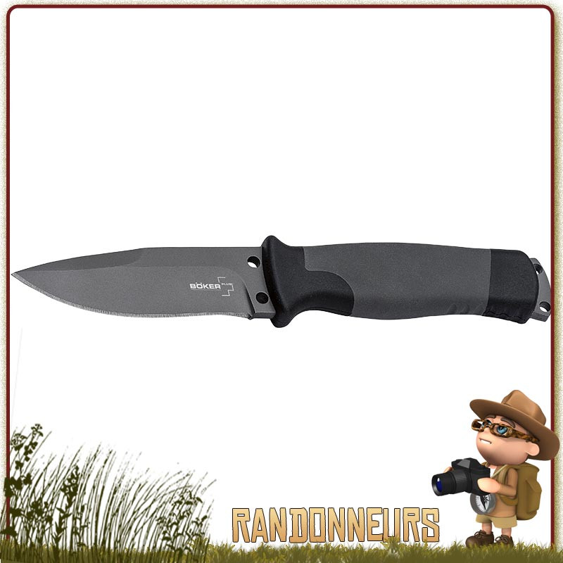 Poignard Outdoosman Boker Manche caoutchouc lame acier inox 12C27 type bushcraft survie