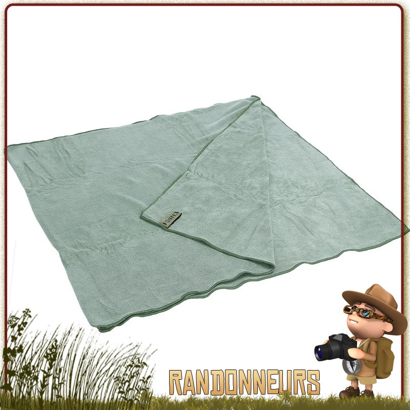 Grande Serviette Micro Fibres Vert Olive BCB ultra absorbante pour le sport randonnee militaire