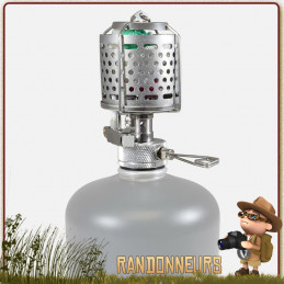 Petite lanterne en acier inox, éclairage 360 degrés, livrée avec adaptateur bouteilles de gaz EN417 et manchon