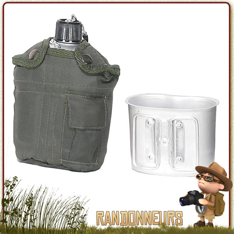 Set Gourde Armée US type GI's Aluminium Rothco VERT OLIVE militaire