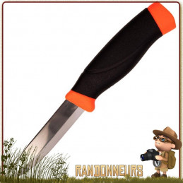 poignard bushcraft Mora Heavy Duty MG orange Lame en acier Carbone 10.5 cm, manche gomme orange extra large