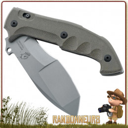 Couteau Bushcraft et Militaire MESKWAKI TRACKER de Fox Military. Couteau pliant lame acier sablée N690Co 13.5 cm à cran