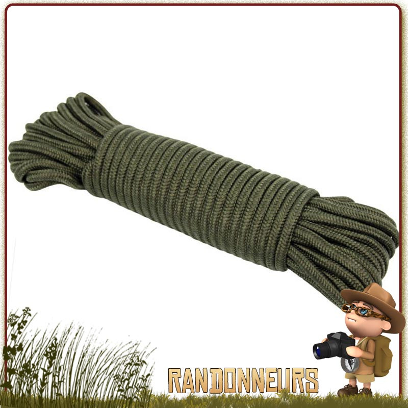 Corde drisse militaire 7 mm de 15 mètres verte tout usage drisse de surplus armée pour bâche tarp militaire