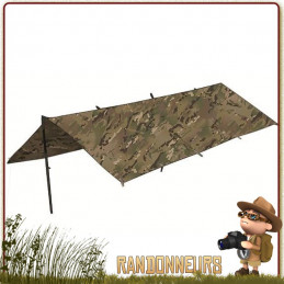 tarp bushcraft militaire étanche bâche polyester ripstop camouflage highlander, bâche tarp de bivouac survie léger pas cher