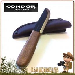 Couteau Bushcraft BASIC 102 Condor Lame acier 1075 High Carbon de 10 cm noire. Manche bois de noyer. Etui cuir