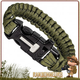 Bracelet Paracorde de Survie Vert Olive Highlander véritable kit de survie complet avec firesteel allume feu et sifflet
