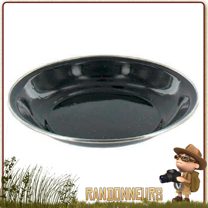 Assiette à soupe de camping tôle acier émaillée NOIRE highlander Vaisselle tôle émaillée pour le camping nature originel