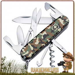 Couteau Suisse Victorinox Climber Camouflage 15 fonctions et 10 pièces Woodland Camo lame 7 cm