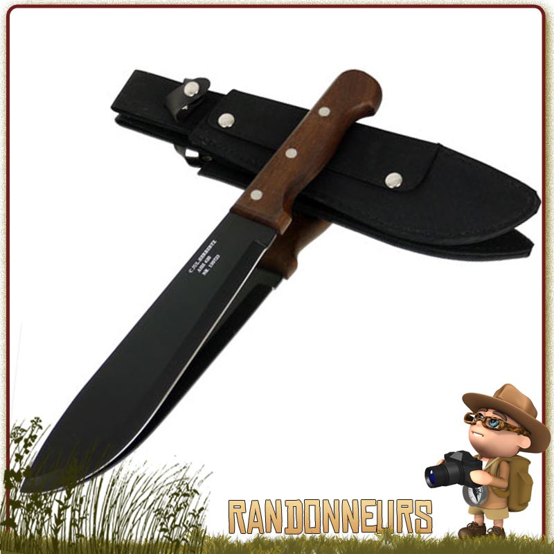 Machette lame tout acier inox, lame noire affutée avec manche en pacca, taille de coupe de 25 cm full tang