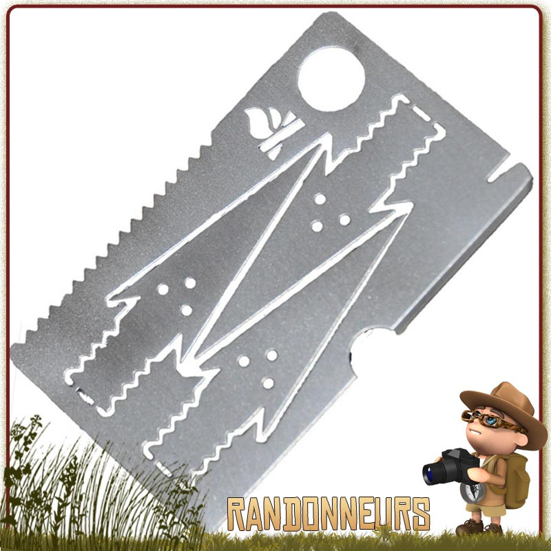 Carte de Survie Bushcraft Essentials - Carte de survie acier inoxydable avec scie, lame et pointes de flèche intégrées